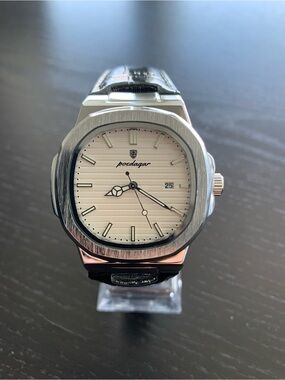 Nautilus Style Stainless Steel Watch - White Dial with strap